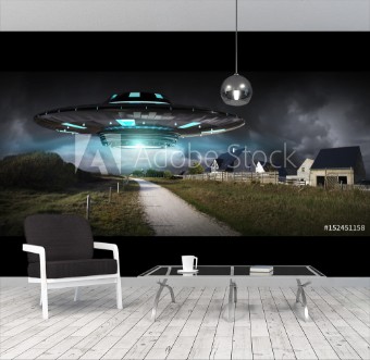 Picture of UFO invasion on planet earth landascape 3D rendering